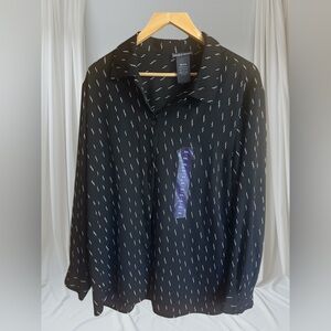 Chelsea & Theodore Womens Shirt Long Sleeve Button Up Lightning Black Size XXL